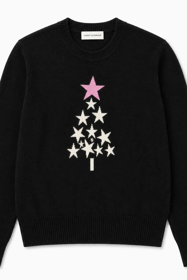 Black Wool-Cashmere Star Tree Sweater image 4