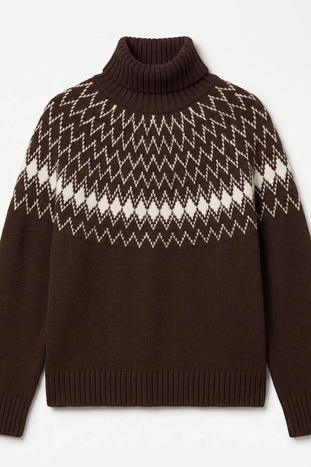 Chocolate Wool-Cashmere Fair Isle Rollneck Sweater image 4