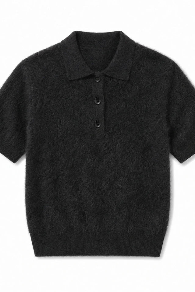 Black Brushed Cashmere Polo Tee image 6