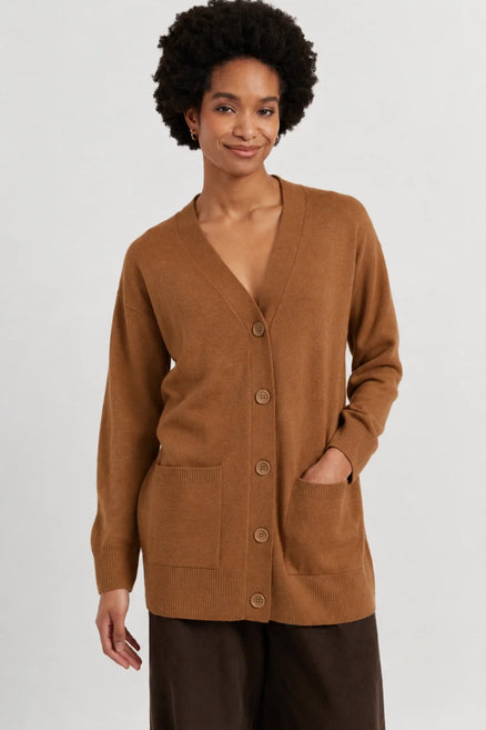 Toffee Wool-Cashmere Long Cardigan