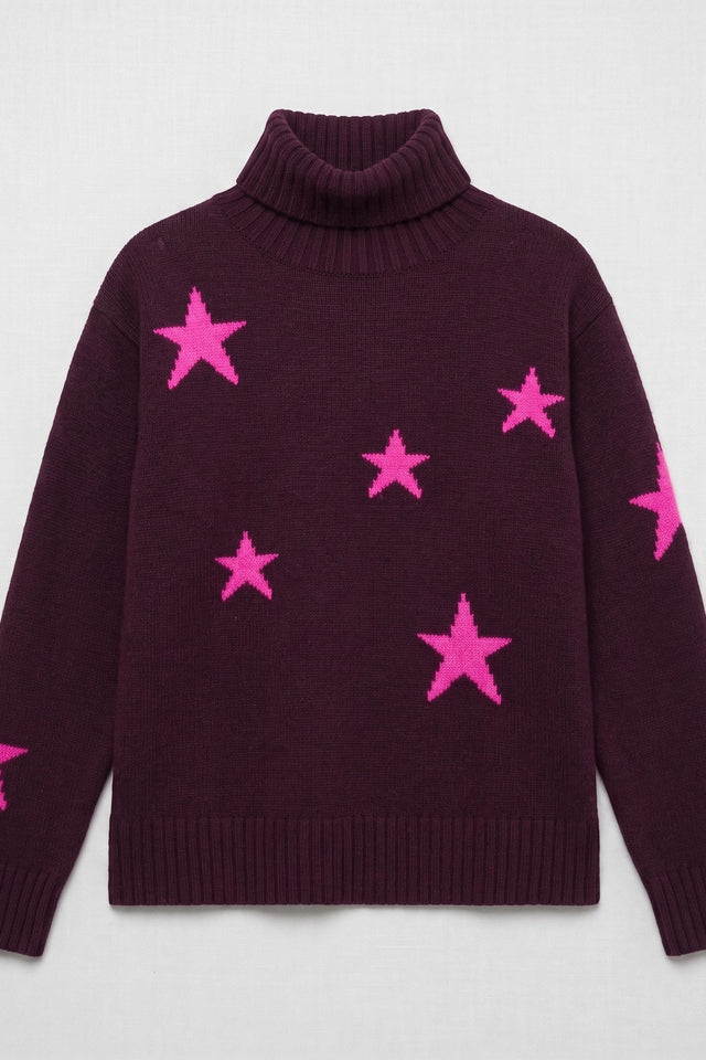 Aubergine Wool-Cashmere Star Rollneck Sweater image 4