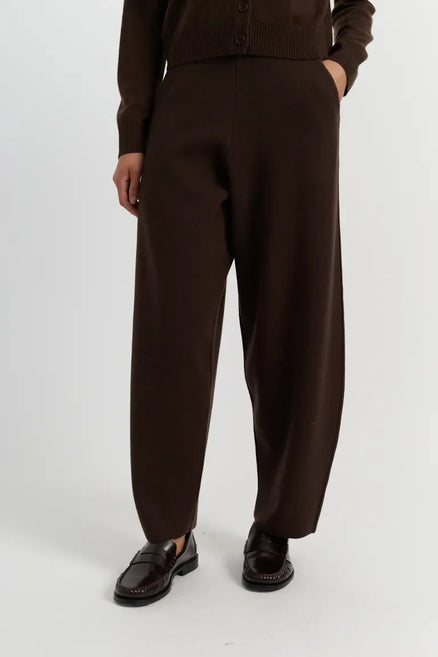 Chocolate Wool-Cashmere Barrel Pants