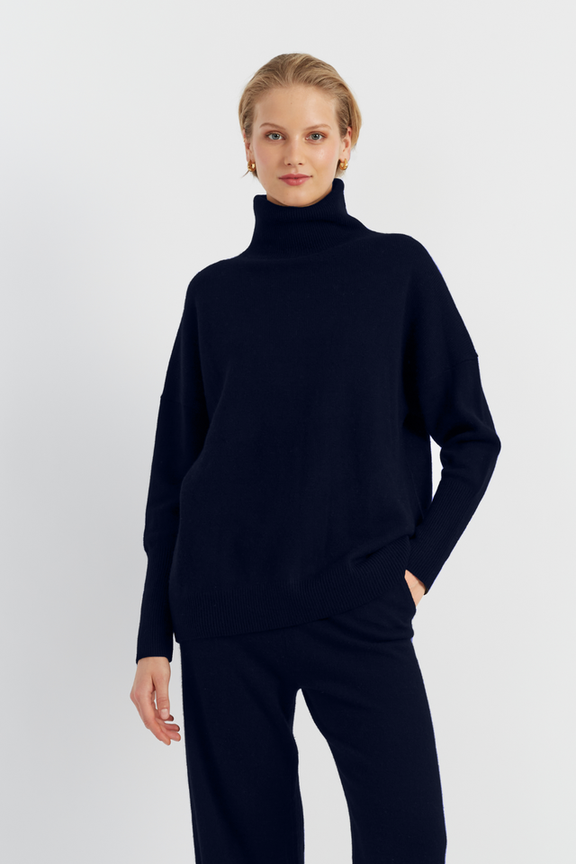Navy Pure Cashmere Rollneck Sweater image 4