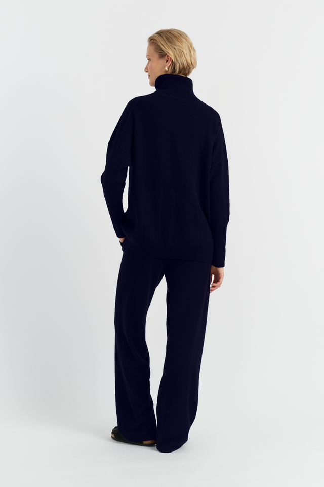 Navy Pure Cashmere Rollneck Sweater image 3