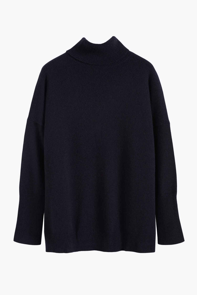 Navy Pure Cashmere Rollneck Sweater image 2