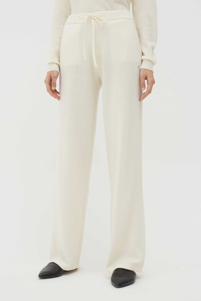 Cream Pure Cashmere Wide-Leg Pants image 3