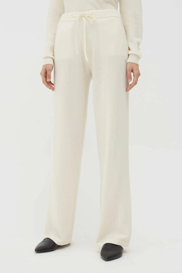Cream Pure Cashmere Wide-Leg Pants image 4