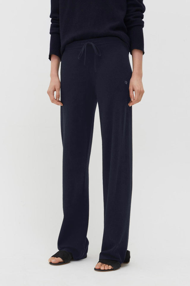 Navy Pure Cashmere Wide-Leg Pants image 3