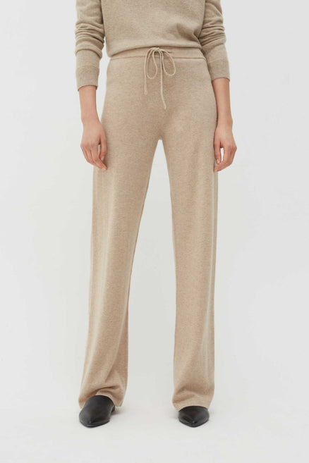 Oatmeal Pure Cashmere Wide-Leg Pants
