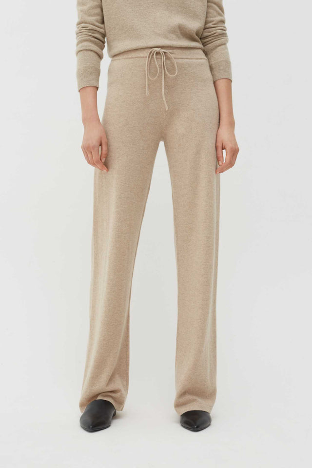 Oatmeal Pure Cashmere Wide-Leg Pants image 1