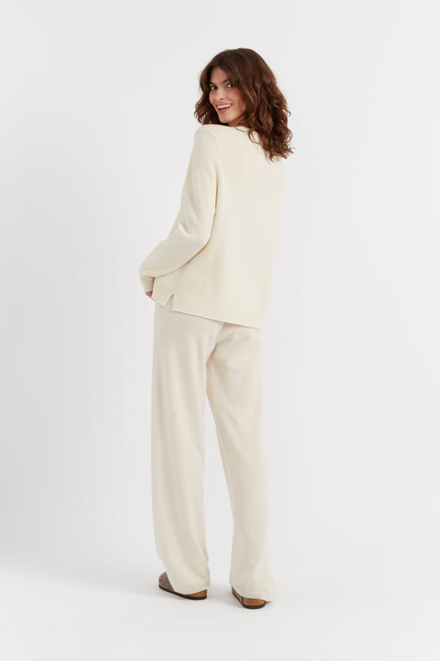 Cream Pure Cashmere Wide-Leg Pants image 3