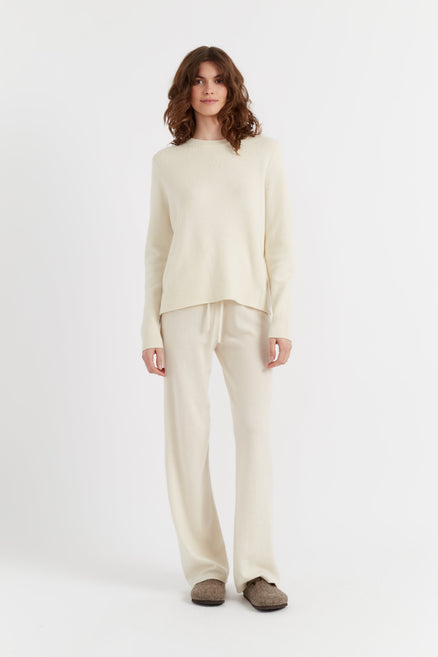 Cream Pure Cashmere Wide-Leg Pants