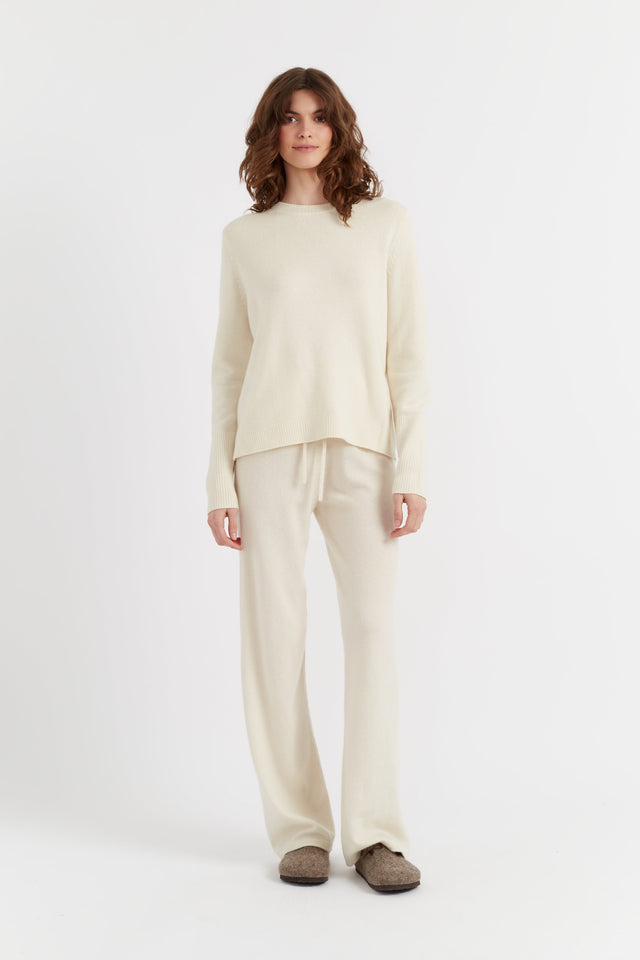 Cream Pure Cashmere Wide-Leg Pants image 1
