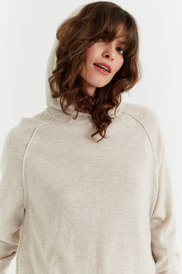 Women's Knitted Hoodie Chinti and Parker Oatmeal Wool-Cashmere Boxy fit Size XS-3L image 3