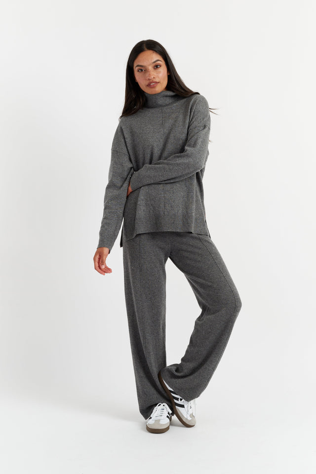 Dark-Grey Wool-Cashmere Wide-Leg Track Pants image 1