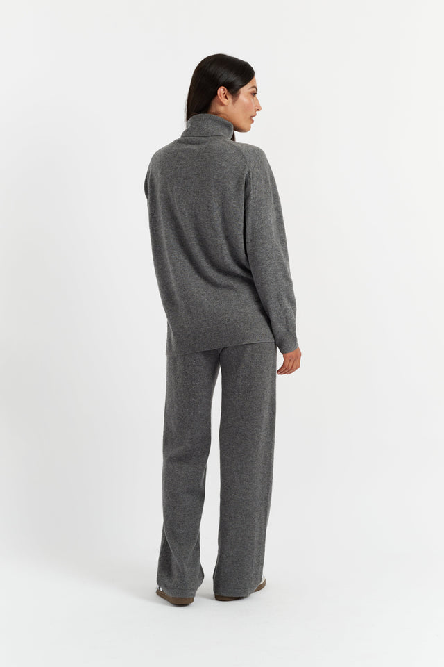 Dark-Grey Wool-Cashmere Wide-Leg Track Pants image 3