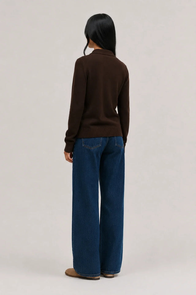 Chocolate Wool-Cashmere Polo Sweater image 3