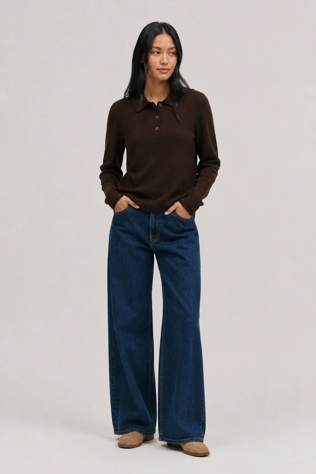 Chocolate Wool-Cashmere Polo Sweater image 2
