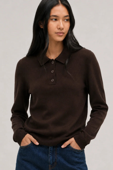 Chocolate Wool-Cashmere Polo Sweater