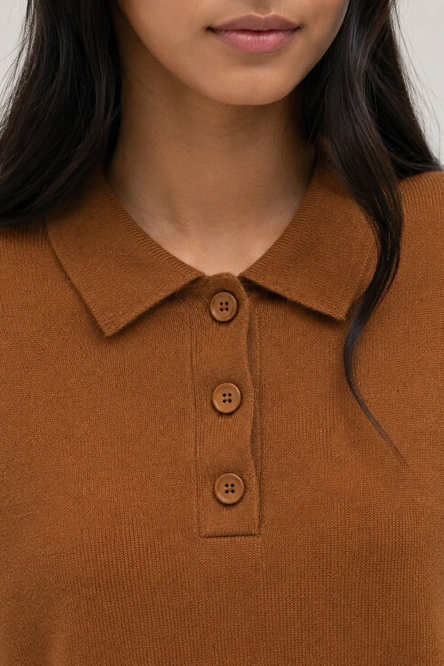 Toffee Wool-Cashmere Polo Sweater image 4