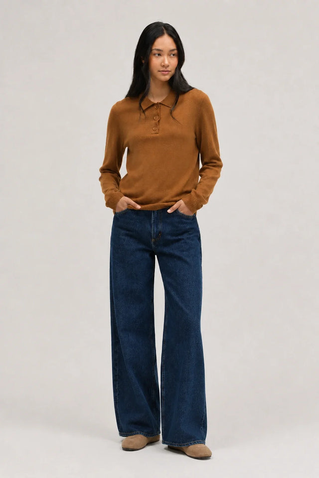 Toffee Wool-Cashmere Polo Sweater image 2