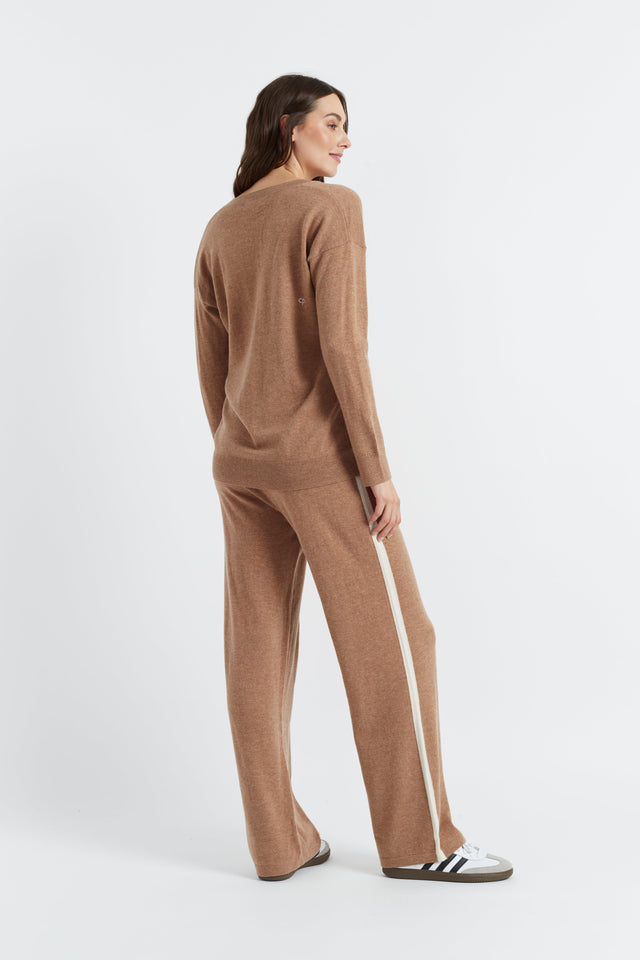 Womens Knitted Wide-Leg Track Pants Chinti And Parker Camel Wool-Cashmere Contrast Striped Size XS-3L image 3