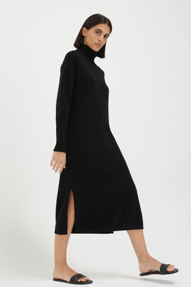 Black Wool-Cashmere Rollneck Maxi Dress image 3