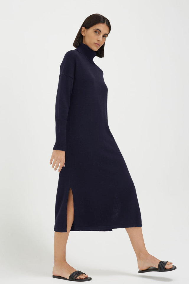 Women's Rollneck Maxi Knitted Dress Chinti And Parker Navy Wool-Cashmere Size XS-3L image 1