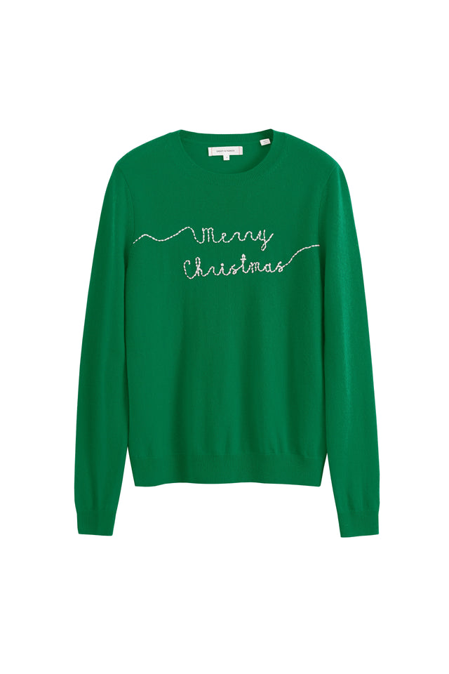 Jolly-Green Wool-Cashmere Merry Christmas Sweater image 4