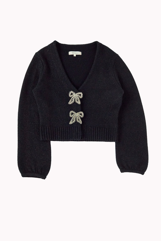 Black Wool-Cashmere Embellished Bow Cardigan image 4