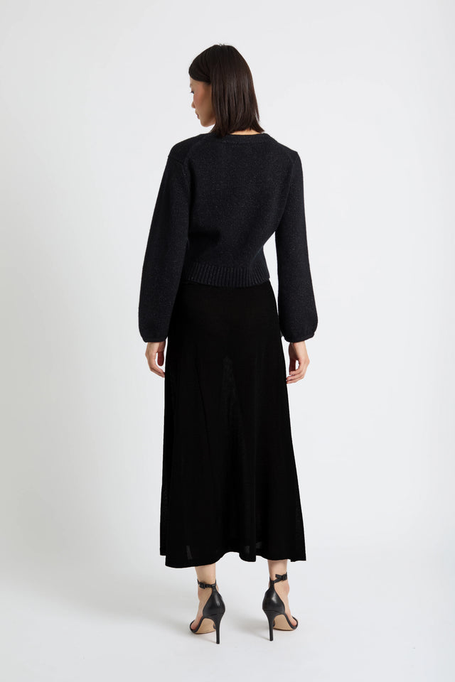 Black Wool-Cashmere Embellished Bow Cardigan image 3