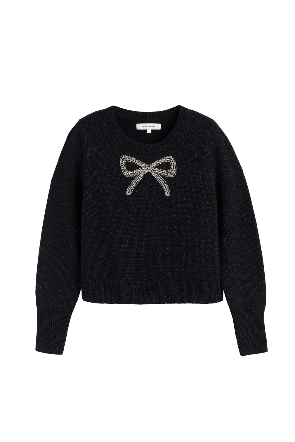 Black Wool-Cashmere Embellished Bow Sweater