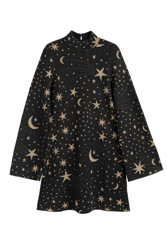 Black Wool-Blend Constellation Mini Dress image 8