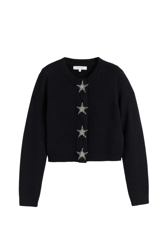 Black Wool-Cashmere Shooting Star Cardigan image 7
