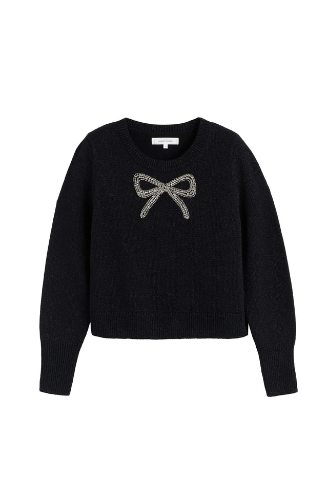 Black Wool-Cashmere Embellished Bow Sweater image 4