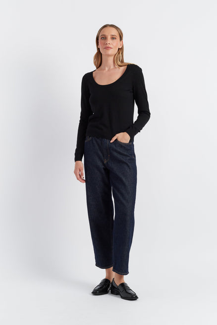 Black Pure Merino Scoop Neck Sweater