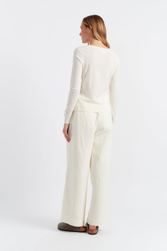 Cream Pure Merino Scoop Neck Sweater image 2