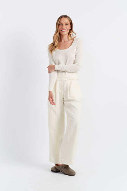 Cream Pure Merino Scoop Neck Sweater