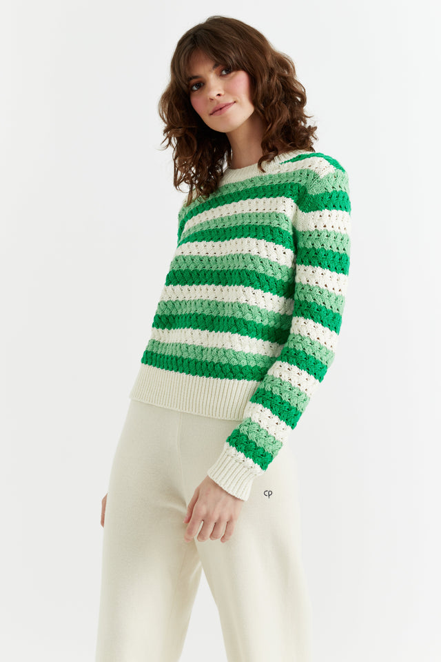 Green Cotton Crochet Sweater image 4