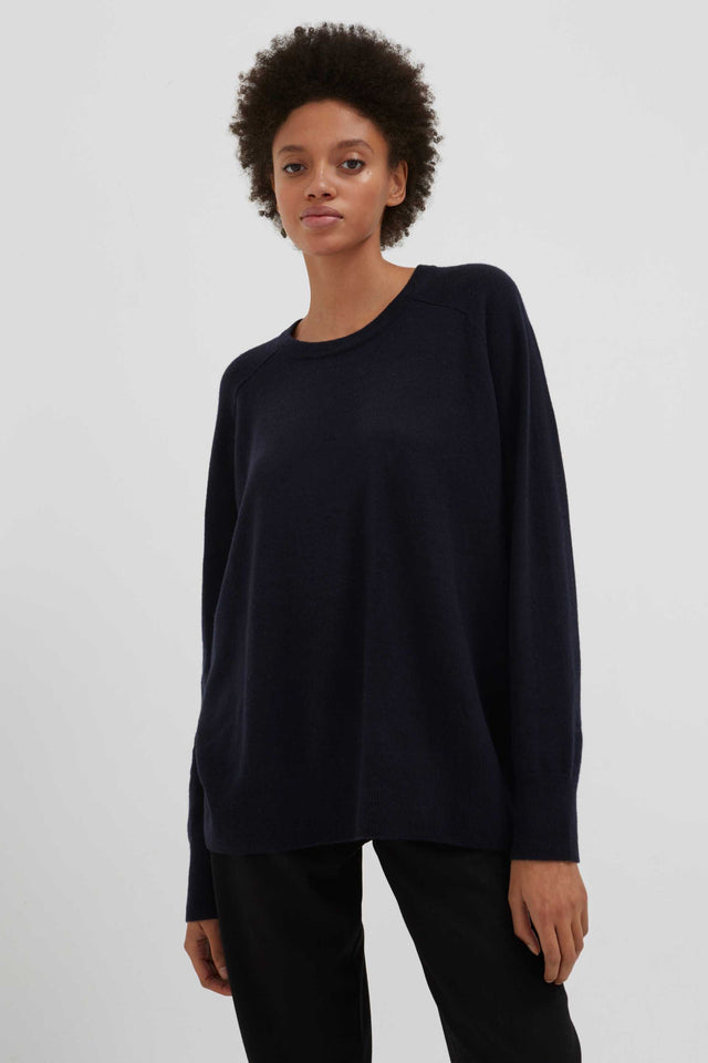 Navy Pure Cashmere Slouchy Sweater image 1