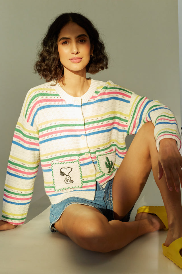 Cream Cotton Snoopy Vacation Cardigan image 6