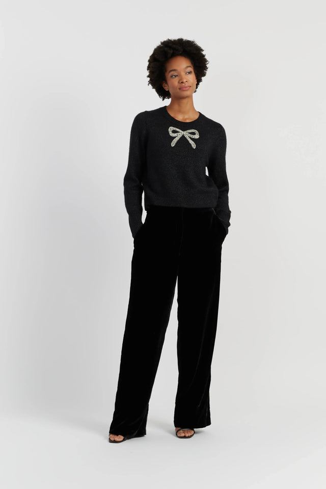 Black Wool-Cashmere Embellished Bow Sweater image 2