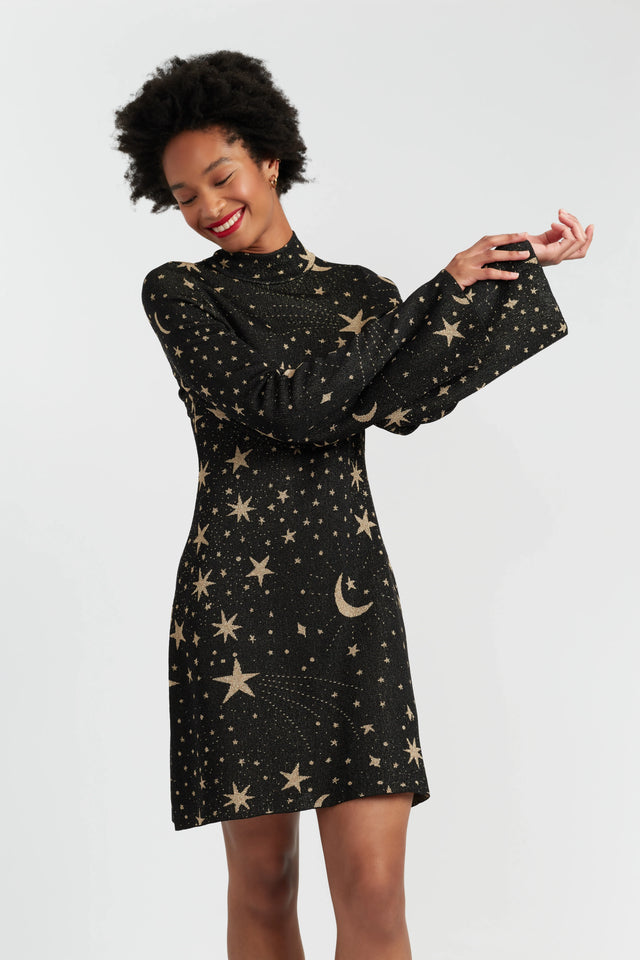 Black Wool-Blend Constellation Mini Dress image 6