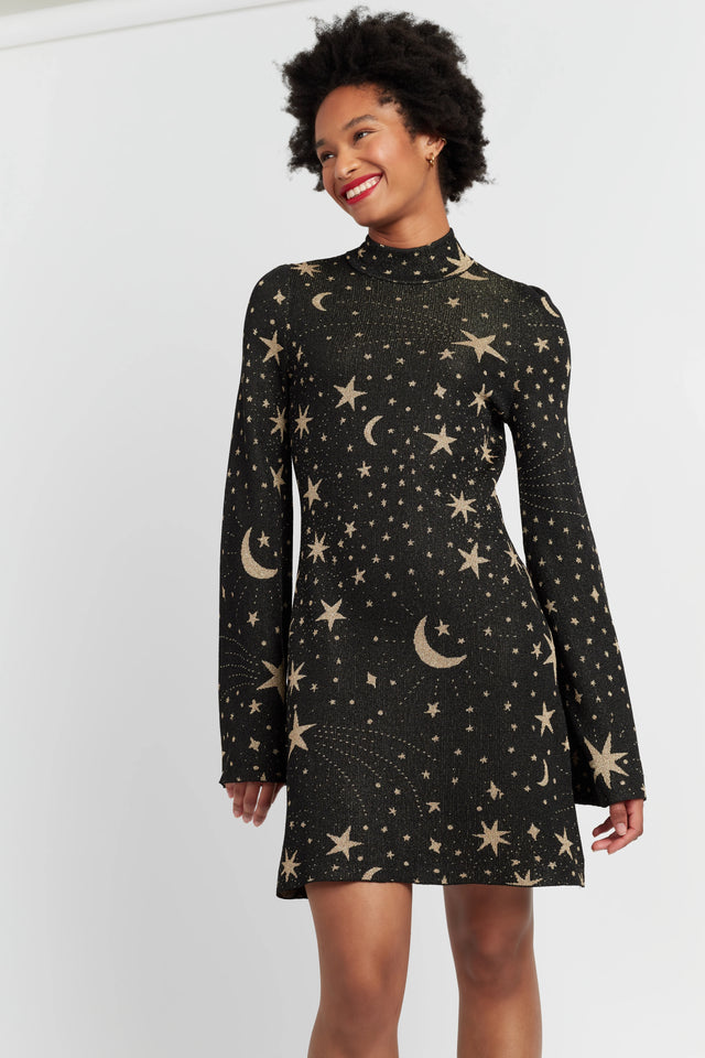 Black Wool-Blend Constellation Mini Dress image 2