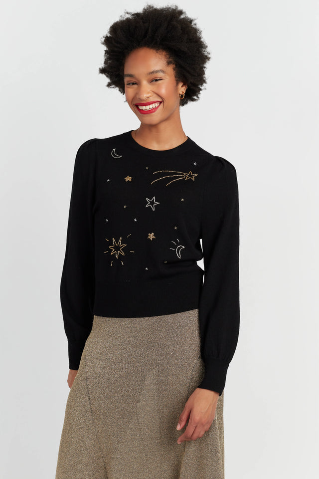 Black Wool Constellation Star Sweater image 1