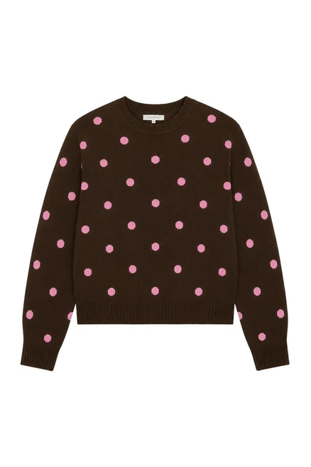 Chocolate Wool-Cashmere Polka Dot Sweater