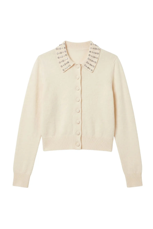 Cream Wool-Cashmere Jewel-Neck Cardigan image 6