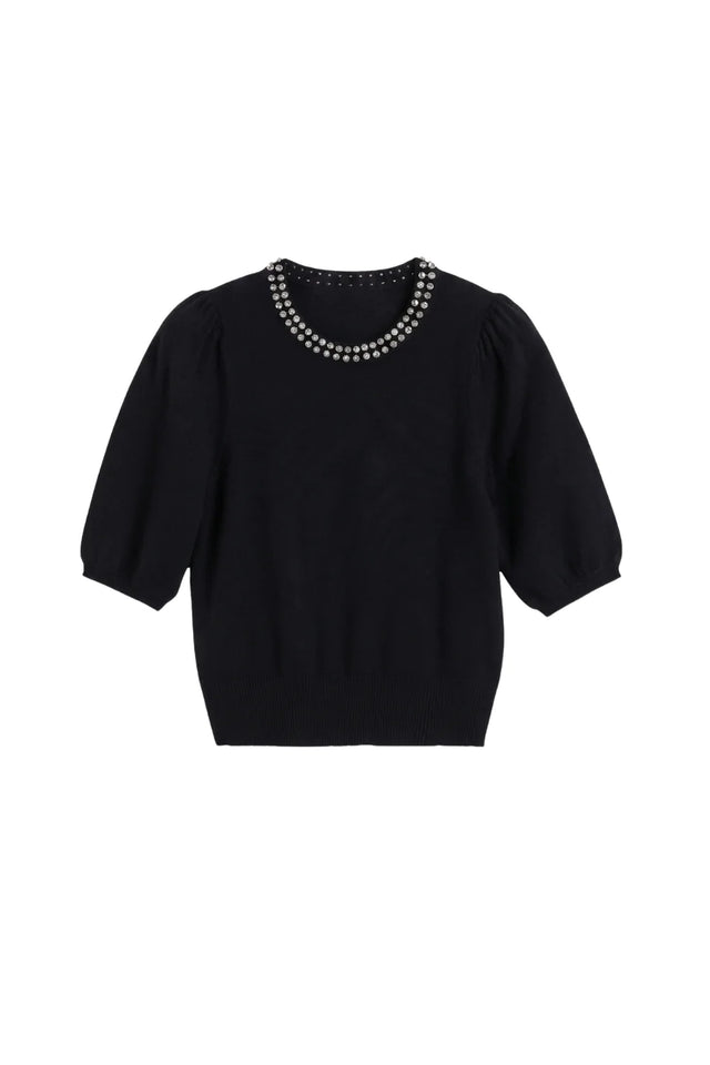 Black Wool-Cashmere Jewel-Neck Knitted Tee image 3