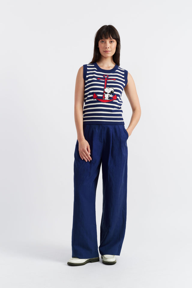 Women's Chinti and Parker Tank Blue Cotton Snoopy Anchor detail Size XS-3L image 4
