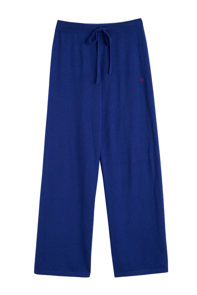 Blue Wool-Cashmere Snoopy Nautical Wide-Leg Track Pants image 2